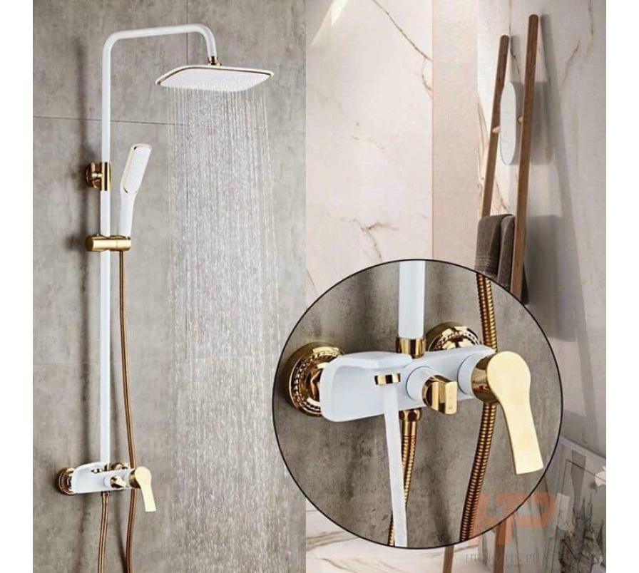 Bộ vòi sen tăng áp màu trắng châu Âu